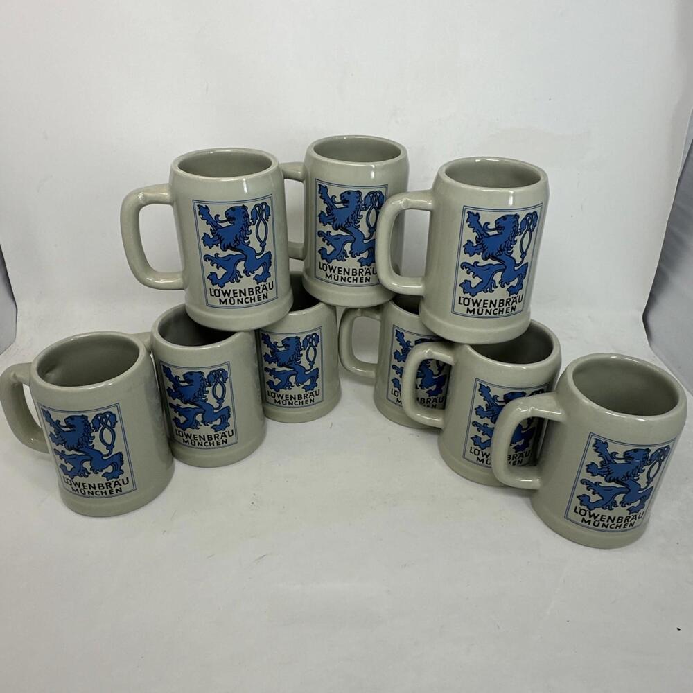 Lot of 9 BEER STEIN MUG LOWENBRAU MUNICH Germany Tall Blue Lion 0.5 L Liter